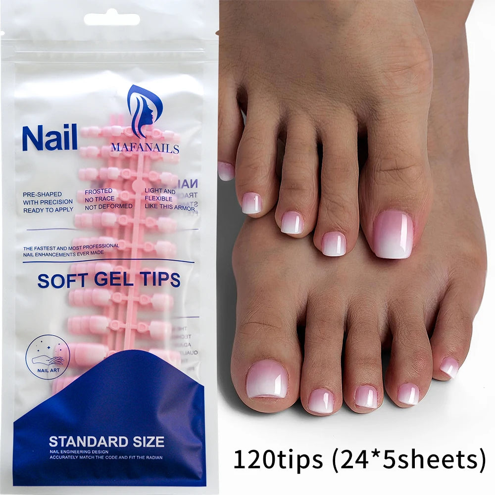 Soft Gel Toe Nail Tips kit — clear press‑on toenail extensions