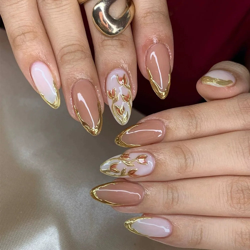 Luxury Floral Press On Nails featuring elegant floral designs and a resin gel finish for a polished look.