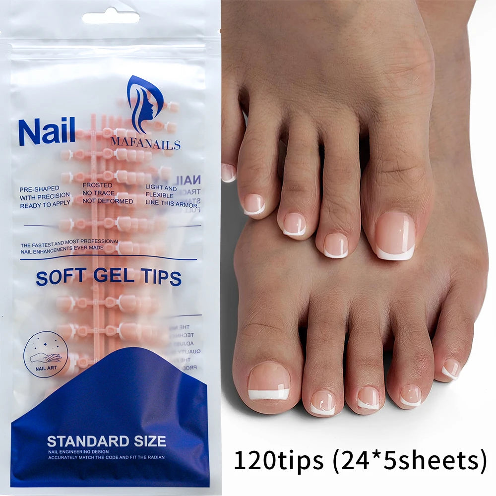 Soft Gel Toe Nail Tips kit — clear press‑on toenail extensions