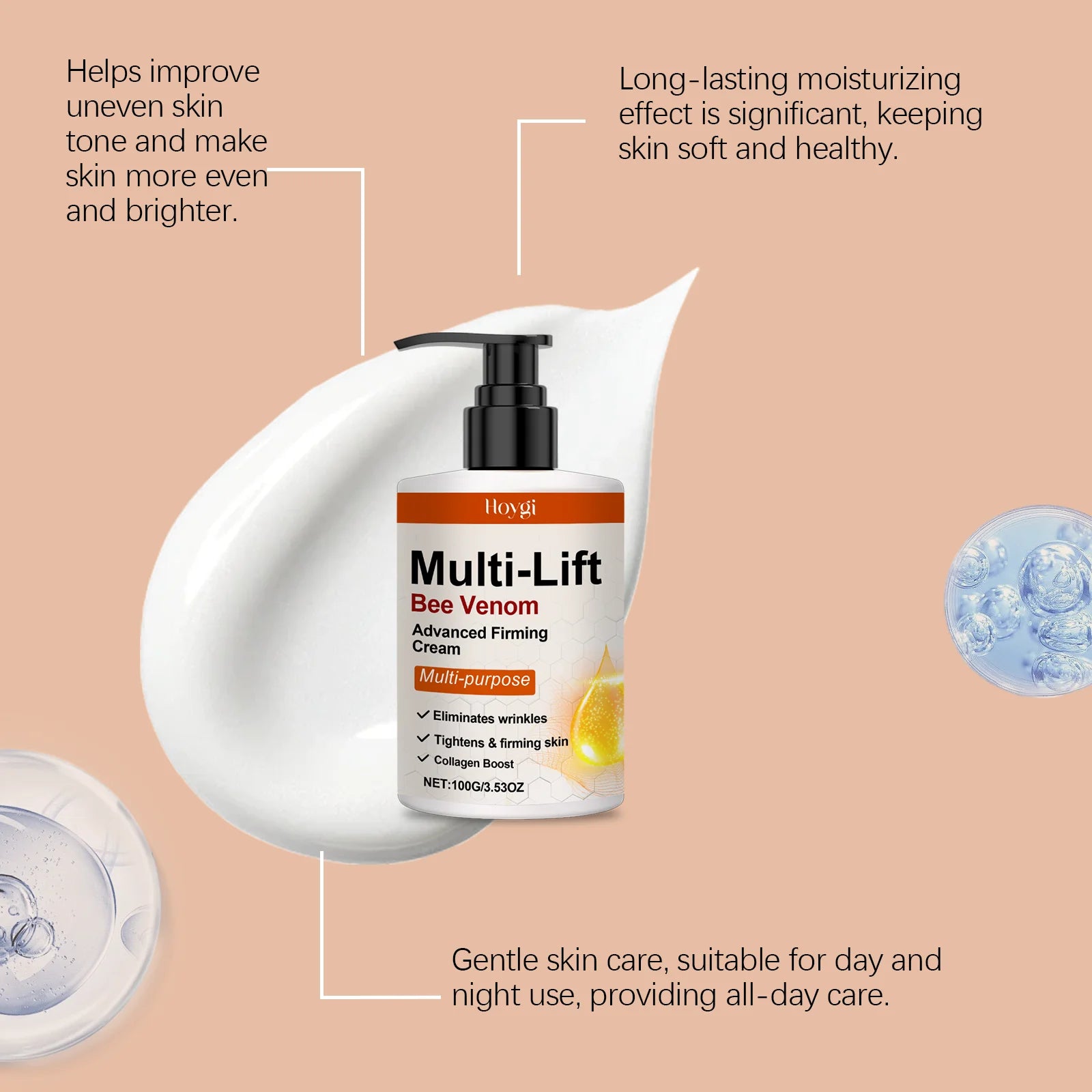 Hoygi Multi-Lift Bee Venom Body Cream jar — firming, lifting, hydrating body cream