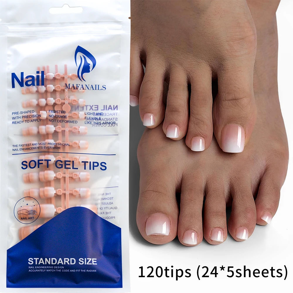 Soft Gel Toe Nail Tips kit — clear press‑on toenail extensions