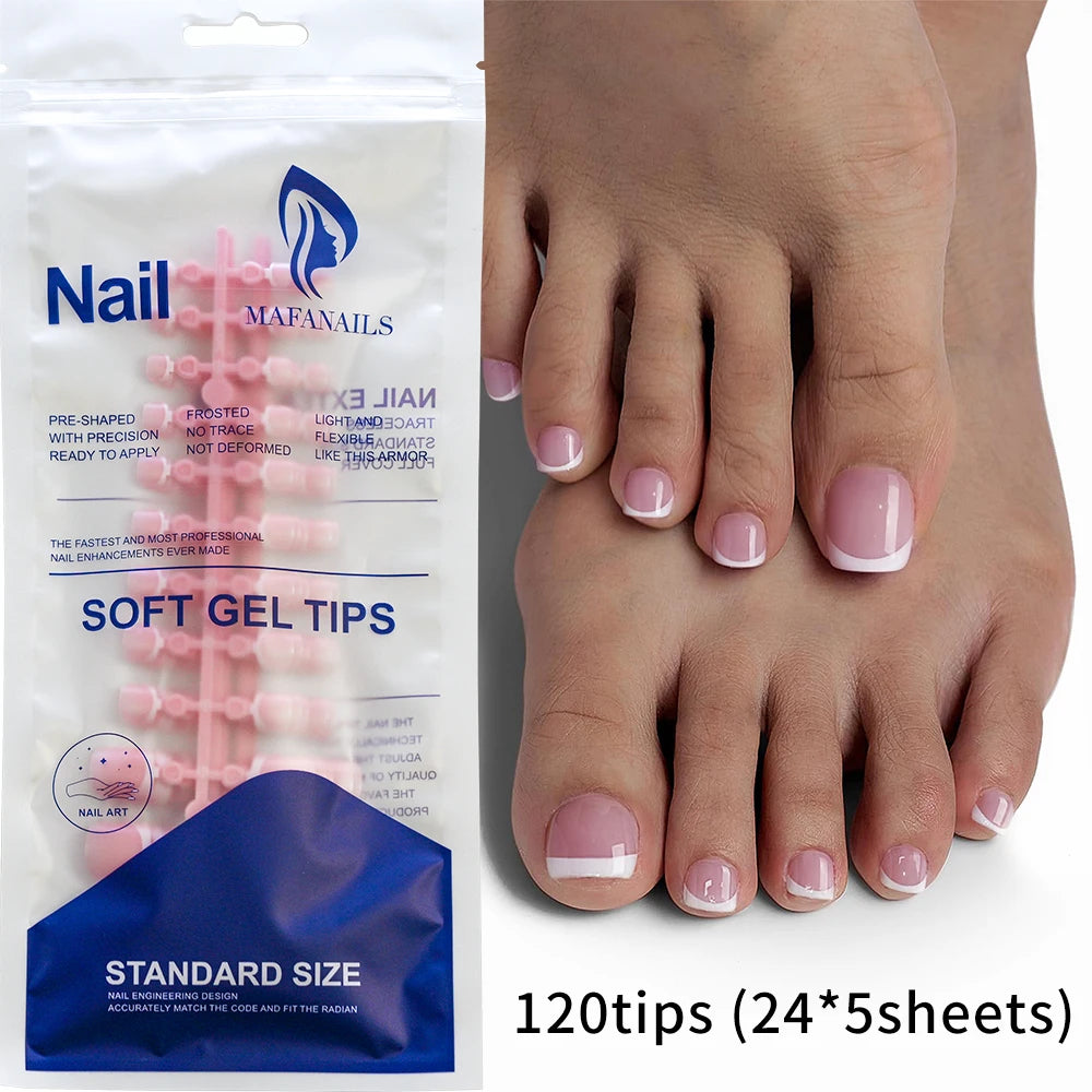 Soft Gel Toe Nail Tips kit — clear press‑on toenail extensions